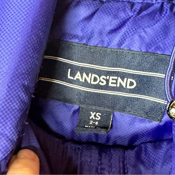Land’s End Long Quilted Puffer Jacket with Snap on Hood - ROYAL BLUE - Picture 3 of 7